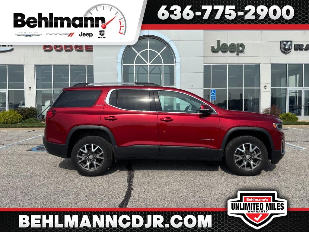 2023 GMC Acadia SLE in Volcanic Red Tintcoat — front three-quarter view